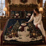 Snowman Lantern Night | Quilted Bedding Set