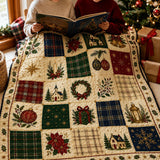 Cosy Christmas Patchwork Blanket – Red Flowers and Plaid