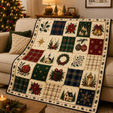 Cosy Christmas Patchwork Blanket – Red Flowers and Plaid