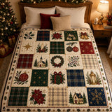 Cosy Christmas Patchwork Blanket – Red Flowers and Plaid