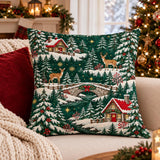 Winter Wonderland Deer Cabin Pillow Cover, Rustic Holiday Decor (100% Polyester)