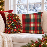 Christmas Tree &amp; Tartan Plaid Lumbar Pillow, 20x14" Holiday Decor