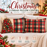 Christmas Tree &amp; Tartan Plaid Lumbar Pillow, 20x14" Holiday Decor