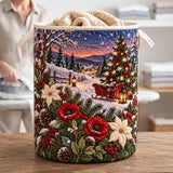 Winter Sunset Tree & Sleigh | Quilted Laundry Basket
