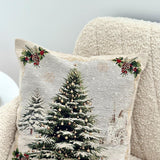 Christmas Pillow Cover, Snowy Christmas Tree Tapestry with Gold Lurex, Soft Velvety Touch