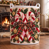 Tartan Bow & Candy Canes | Quilted Laundry Basket