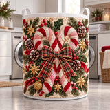 Tartan Bow & Candy Canes | Quilted Laundry Basket