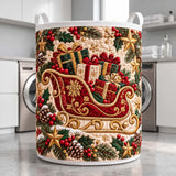 Red Sleigh & Holly Garland | Quilted Laundry Basket
