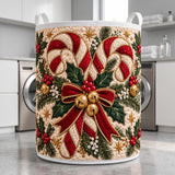 Candy Cane Hearts & Bells | Quilted Laundry Basket