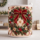Red Bow Wreath | Quilted Laundry Basket