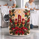 Candlelight & Holly Bow | Quilted Laundry Basket