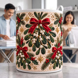 Mistletoe & Red Ribbons | Quilted Laundry Basket