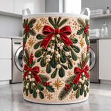 Mistletoe & Red Ribbons | Quilted Laundry Basket