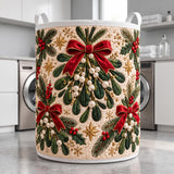 Mistletoe & Red Ribbons | Quilted Laundry Basket