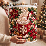 Marshmallow Cocoa & Poinsettia | Quilted Laundry Basket