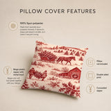 Christmas Toile Pillow Cover, Red Tree Farm and Horse Sleigh
