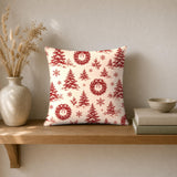 Christmas Toile Pillow Cover, Red Tree Farm and Horse Sleigh
