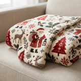 Cosy Santa and Reindeer Blanket – Soft Flannel Throw