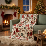 Cosy Santa and Reindeer Blanket – Soft Flannel Throw