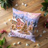 Decorated Christmas Tree Pillow Cover | Snowy Alpine Village Square
