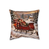 Christmas Sleigh in Snowy Village Faux Linen Pillow