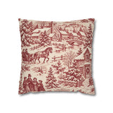 Red Christmas Toile Pillow Cover, French Village Sleigh Toile de Jouy Throw Pillow, Cranberry Ivory Cottage Holiday Cushion