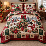 Snowman Tree Patchwork | Quilted Bedding Set