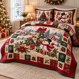 Snowman Tree Patchwork | Quilted Bedding Set