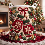 Snowflake Mittens & Bow | Quilted Laundry Basket