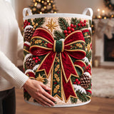 Grand Red Bow & Pinecones | Quilted Laundry Basket
