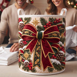 Grand Red Bow & Pinecones | Quilted Laundry Basket