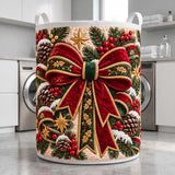 Grand Red Bow & Pinecones | Quilted Laundry Basket