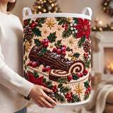 Yule Log & Poinsettias | Quilted Laundry Basket