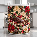 Yule Log & Poinsettias | Quilted Laundry Basket