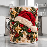 Santa Hat & Golden Stars | Quilted Laundry Basket