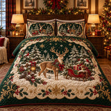 Sleigh Stag Emerald | Quilted Bedding Set