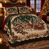 Sleigh Stag Emerald | Quilted Bedding Set