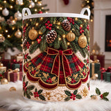 Plaid Bow & Golden Baubles | Quilted Laundry Basket