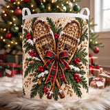 Snowshoes & Plaid Bow | Quilted Laundry Basket