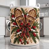 Snowshoes & Plaid Bow | Quilted Laundry Basket