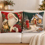 Christmas Pillow Cover, Vintage Santa, Snowy Village &amp; Red Cardinal, Double-Sided Cushion Cover, 14/16/18/20/24 Inch