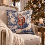 Blue Toile Santa Pillow Cover, Christmas Toile Pillowcase, French Country Christmas Decor