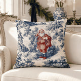 Blue Toile Santa Pillow Cover, Christmas Toile Pillowcase, French Country Christmas Decor