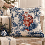 Blue Toile Santa Pillow Cover, Christmas Toile Pillowcase, French Country Christmas Decor