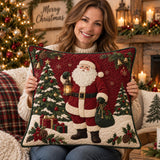Christmas Santa Claus Quilted Pillow Cover, Rustic Holiday Throw Pillow
