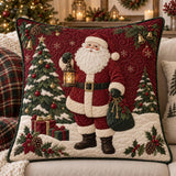 Christmas Santa Claus Quilted Pillow Cover, Rustic Holiday Throw Pillow
