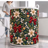 White Poinsettia Night | Quilted Laundry Basket