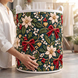 White Poinsettia Night | Quilted Laundry Basket