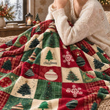 Cosy Christmas Plaid Blanket – Trees and Ornaments