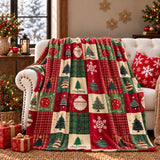 Cosy Christmas Plaid Blanket – Trees and Ornaments
